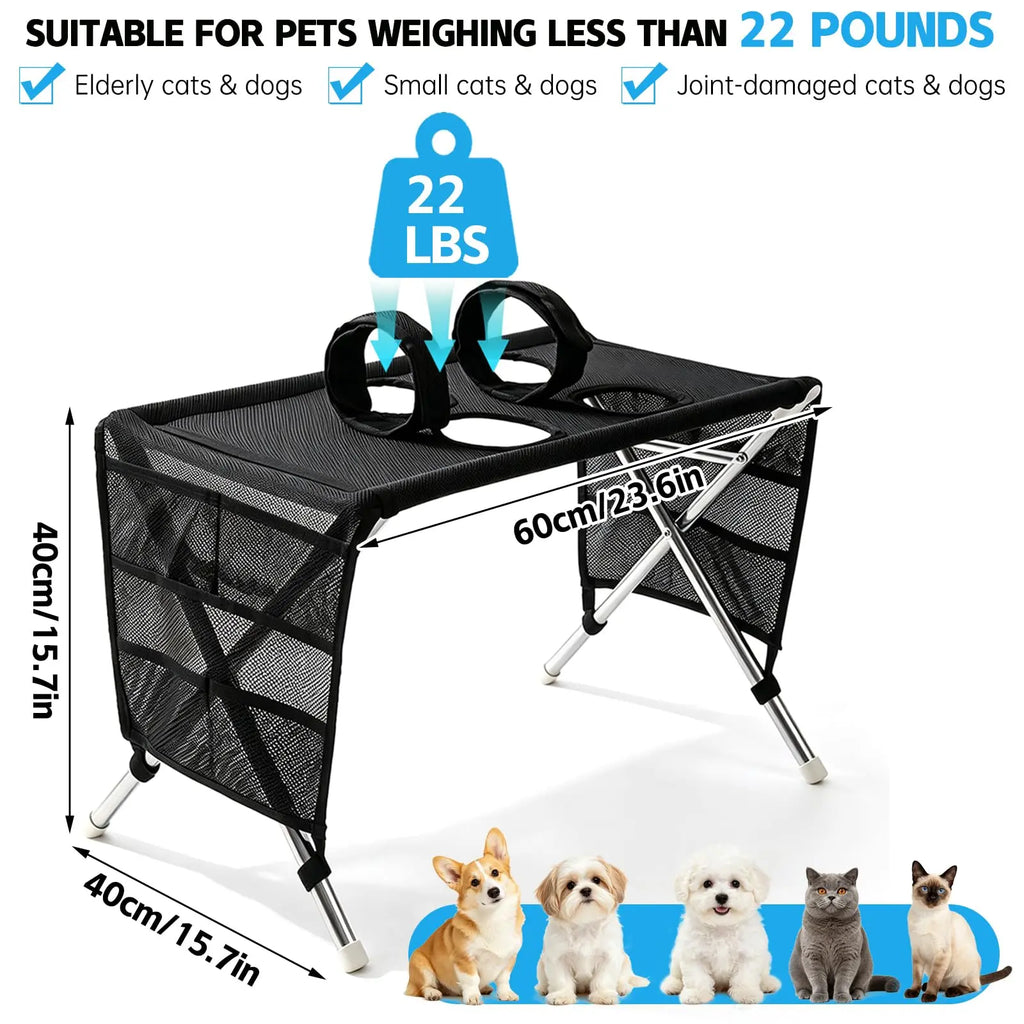 Pet Grooming Hammock for Small Dogs & Cats (Under 22 Lbs) - Stainless Steel Stand, Foldable Joint Protection Restraint Tool for Grooming Table Nail Trimming, Bathing Care