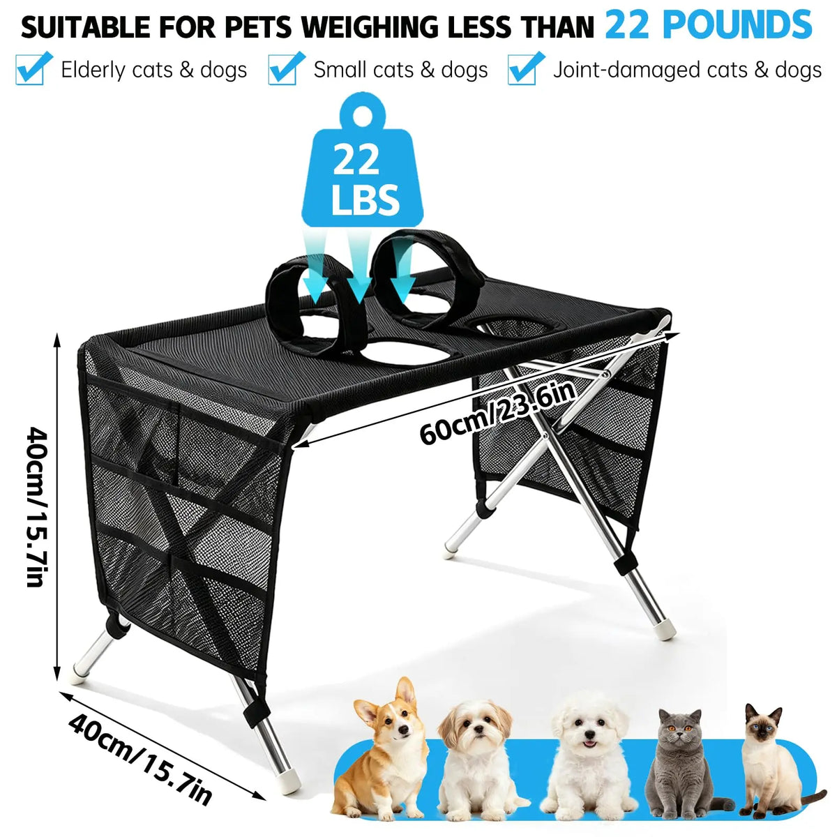 Pet Grooming Hammock for Small Dogs & Cats (Under 22 Lbs) - Stainless Steel Stand, Foldable Joint Protection Restraint Tool for Grooming Table Nail Trimming, Bathing Care
