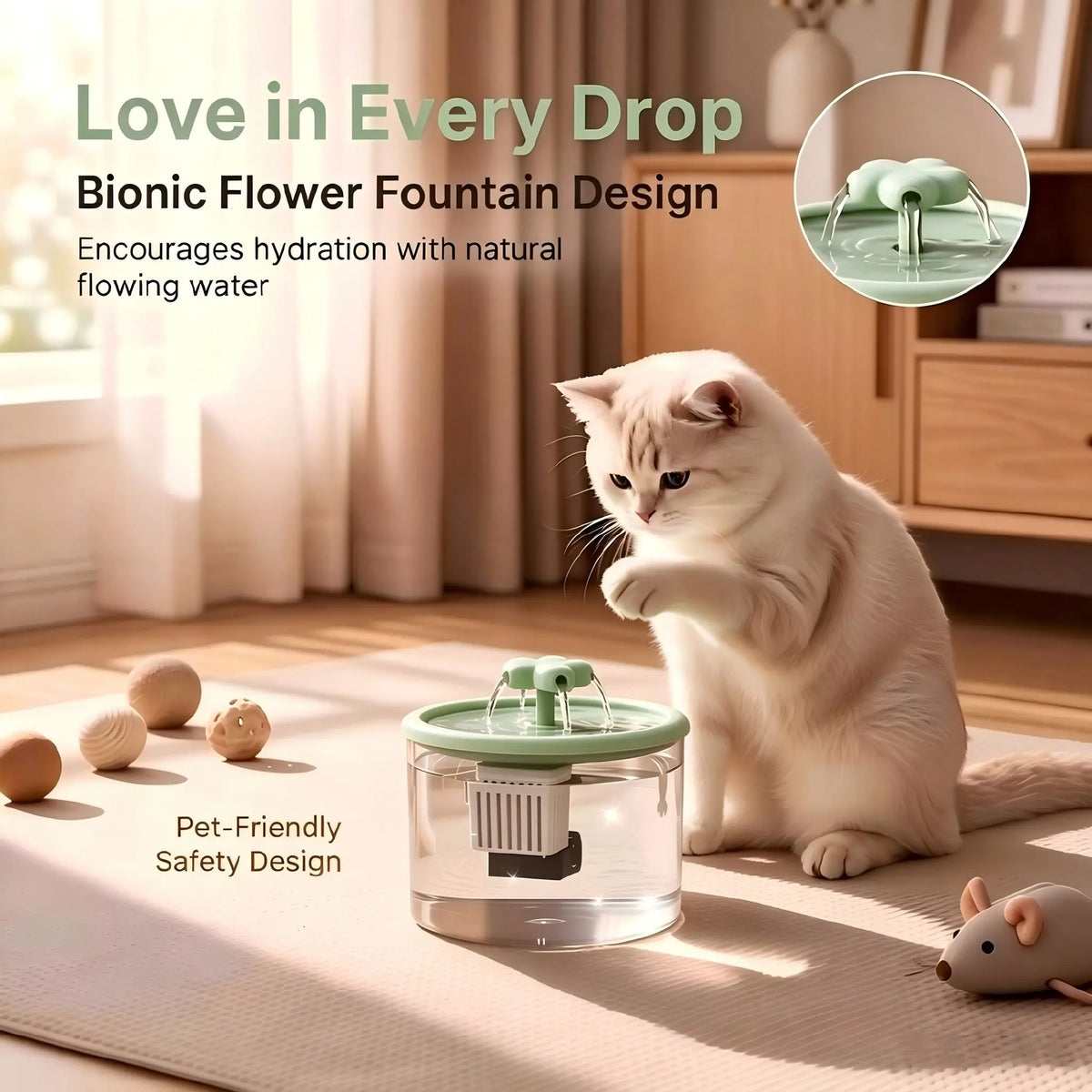 Cat Water Fountain Dispenser, Transparent Design, Quiet Operation, Usb-Powered, Recirculating Filter, Indoor Cat Drinking Fountain