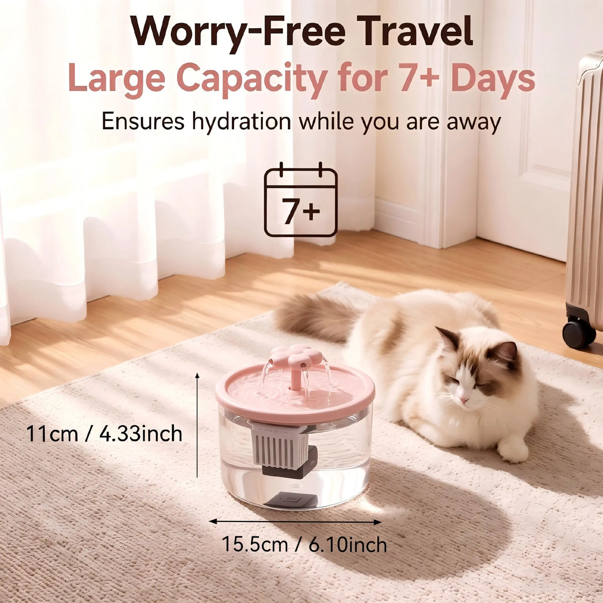 Cat Water Fountain Dispenser, Transparent Design, Quiet Operation, Usb-Powered, Recirculating Filter, Indoor Cat Drinking Fountain