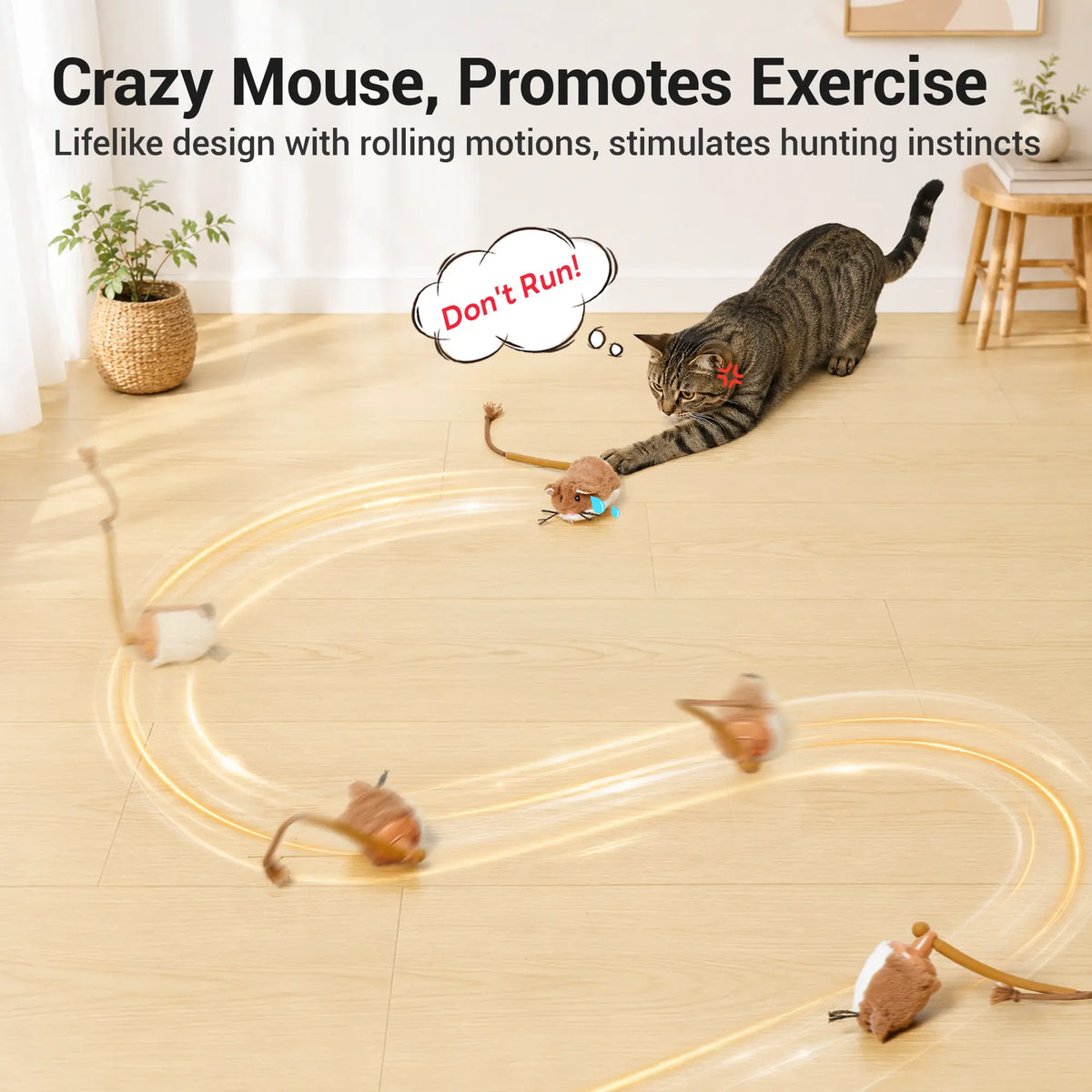 Potaroma Smart Rolling Mouse Cat Toy - Motion-Activated Electric Interactive Toy, Rechargeable Enriching Play Exercise Game for Indoor Kittens & Cats
