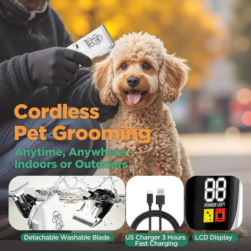 Abs-Infused Universal Pet Grooming Kit with Low-Noise Rechargeable Cordless Hair Clippers, Paw Trimmer & Nail Grinder, Supports Cell Health, for Dogs & Rabbit Beauty/Hair Care (White),Sohochic