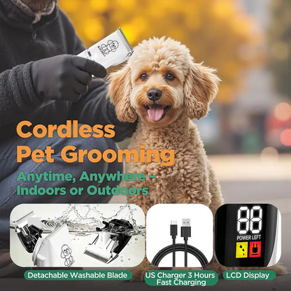 Abs-Infused Universal Pet Grooming Kit with Low-Noise Rechargeable Cordless Hair Clippers, Paw Trimmer & Nail Grinder, Supports Cell Health, for Dogs & Rabbit Beauty/Hair Care (White),Sohochic