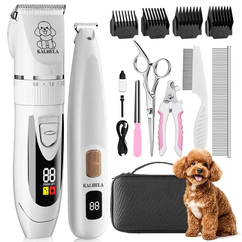 Abs-Infused Universal Pet Grooming Kit with Low-Noise Rechargeable Cordless Hair Clippers, Paw Trimmer & Nail Grinder, Supports Cell Health, for Dogs & Rabbit Beauty/Hair Care (White),Sohochic