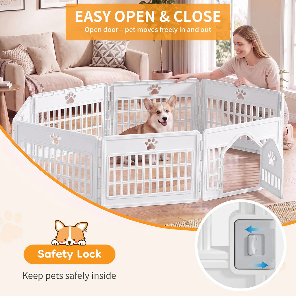 Sweetcrispy S Plastic Panel Dog Playpen - Pet Enclosure with Multiple Panel Sets, Tool-Free Setup, Custom Configuration, Flexible Shape, Secure Latch, Secure Door Closure